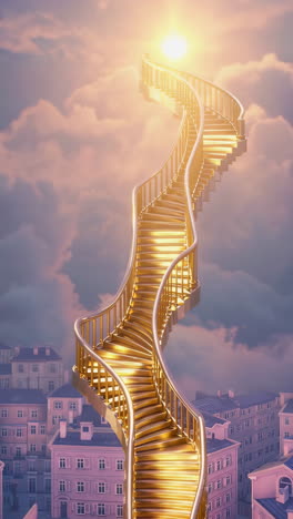 golden spiral stairway to heaven over a city