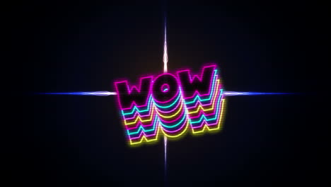 animación de texto wow sobre rastros de luz sobre fondo negro