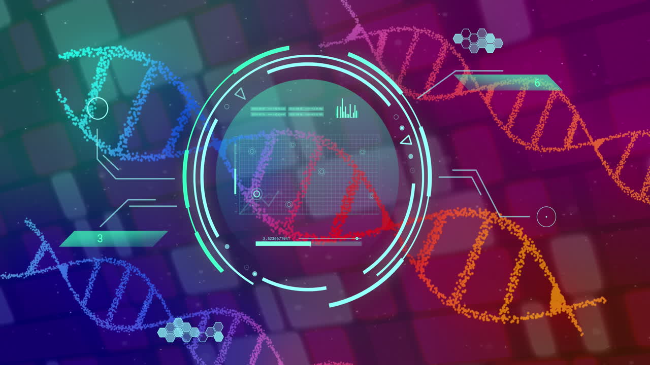 Animation of dna strands spinning and scientific data processing