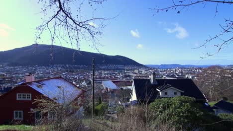 Landåsparken-in-Bergen,-Norway-on-a-sunny-day-with-blue-skyes