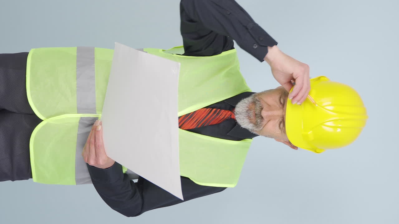 Vertical video of Old engineer who doesn't like the project.