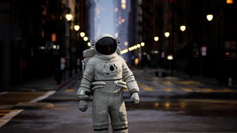 astronauta solitario en una ciudad desierta