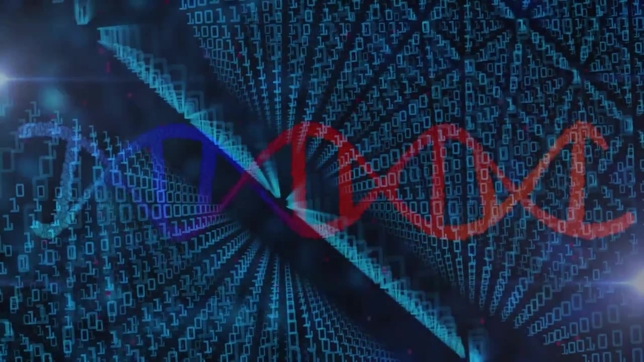 Particles rising, digit tunnel rippling, helix fading and sliding, color shifting, visualizing data