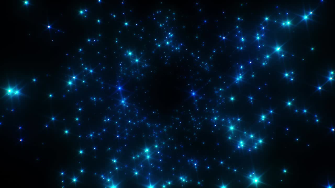 파란 별이 박이는 추상적인 끝없는 터널, 루프 3d 애니메이션