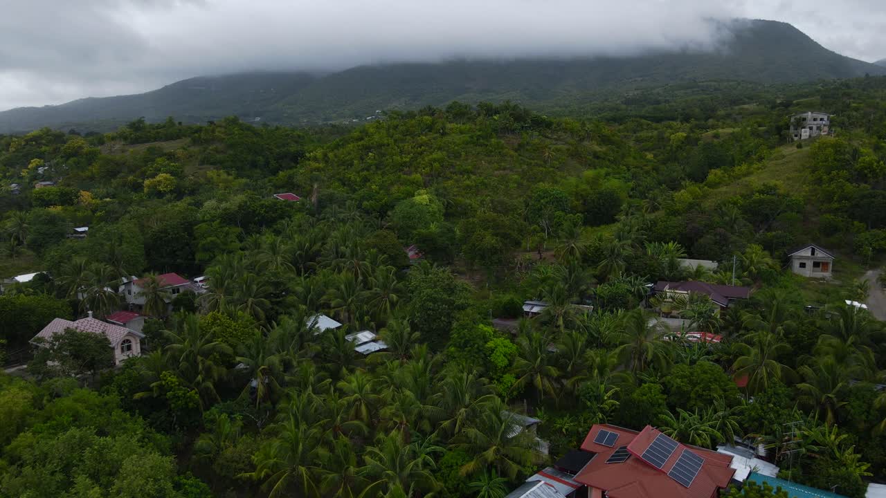 oslob en la isla de cebu, mostrando la vegetación exuberante y las casas locales, vista aérea