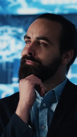 vertical video it specialist interacting with digital ai neural networks for deep learning