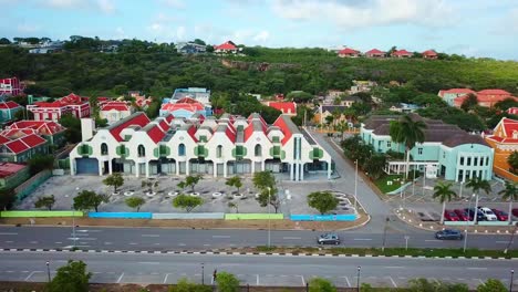 aerial view of truck left of cars on the streets of willemstad, capital of curacao, dutch caribbean island