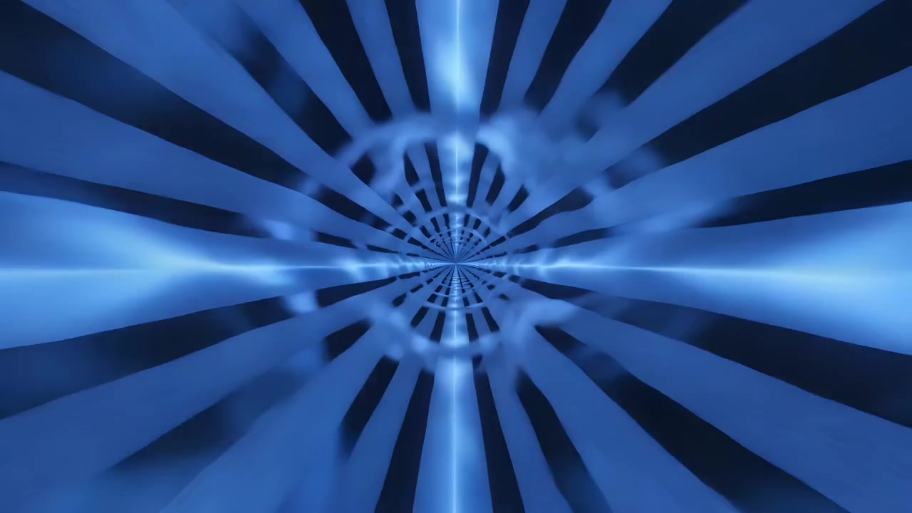 Pulsing on start, blue radial tunnel graphic with center creating motion in vortex with cross light