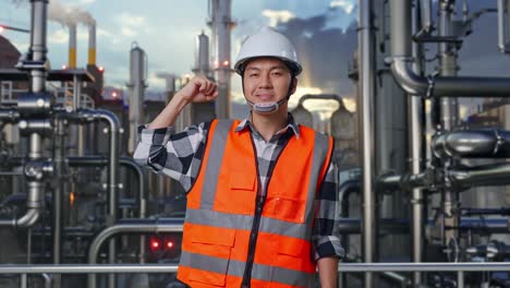 happy engineer at industrial plant