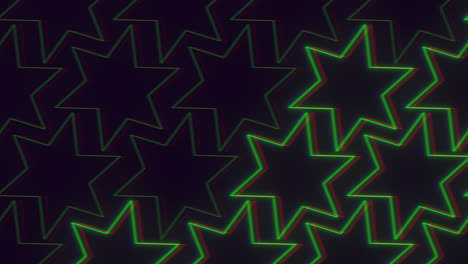 patrón geométrico dinámico estrellas verdes y rojas futuristas en negro