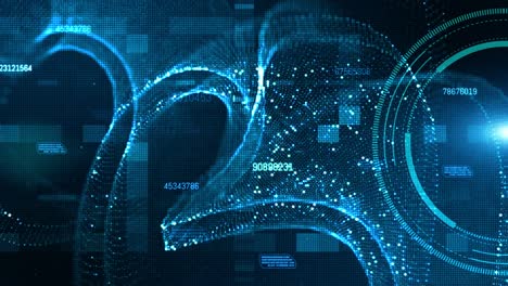 hi-tech hud and data with blue color digital particles flow future motion background concept