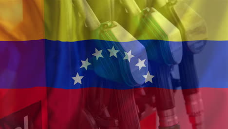 animation of petrol pumps and flag of venezuela