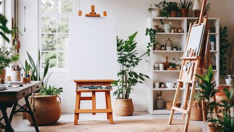 cozy artist studio with plants and natural light