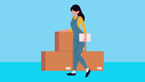 woman moving boxes