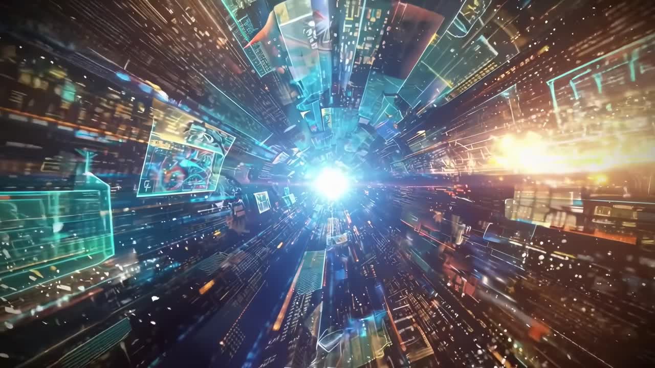 Futuristic video concept with a dynamic, tunnel-like view, featuring a first-person camera angle