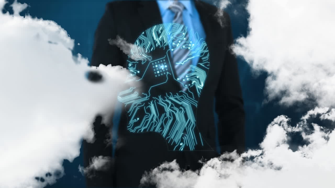 hombre de negocios usando pantalla táctil en perfil futurista 4k