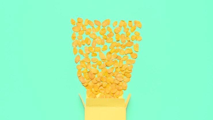 flocos de milho stop motion animação. cereais de milho vista superior.