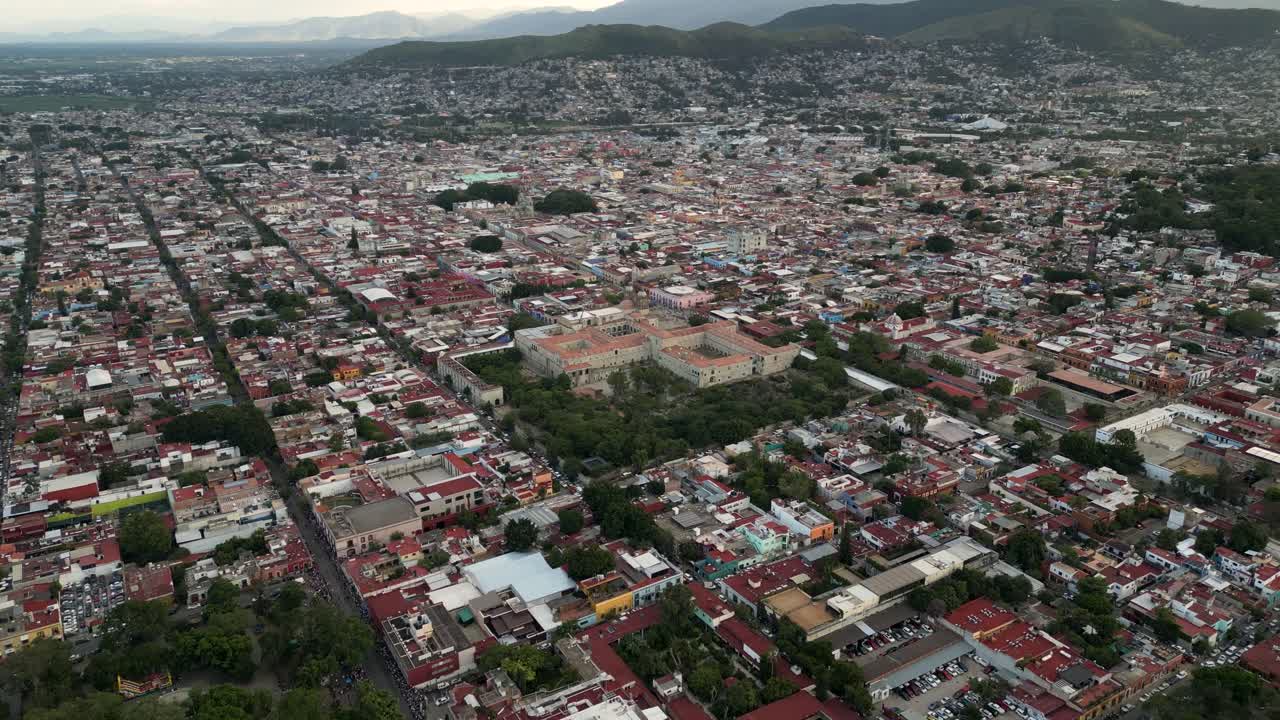 Oaxaca's peaks and landmark: aerial view of Santo Domingo church and exconvent at Oaxaca City, Mexico