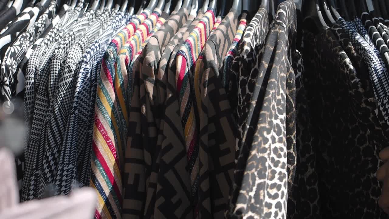 Clothing rack with various patterns and styles