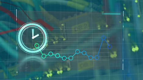 animación del procesamiento de datos y el reloj sobre la sala del servidor