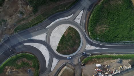 overhead shot of roundabout with grass in center, svitavy, czech republic