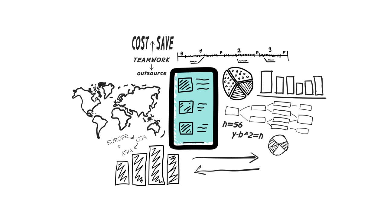 스마트폰과 손으로 그린 인포그래픽 애니메이션
