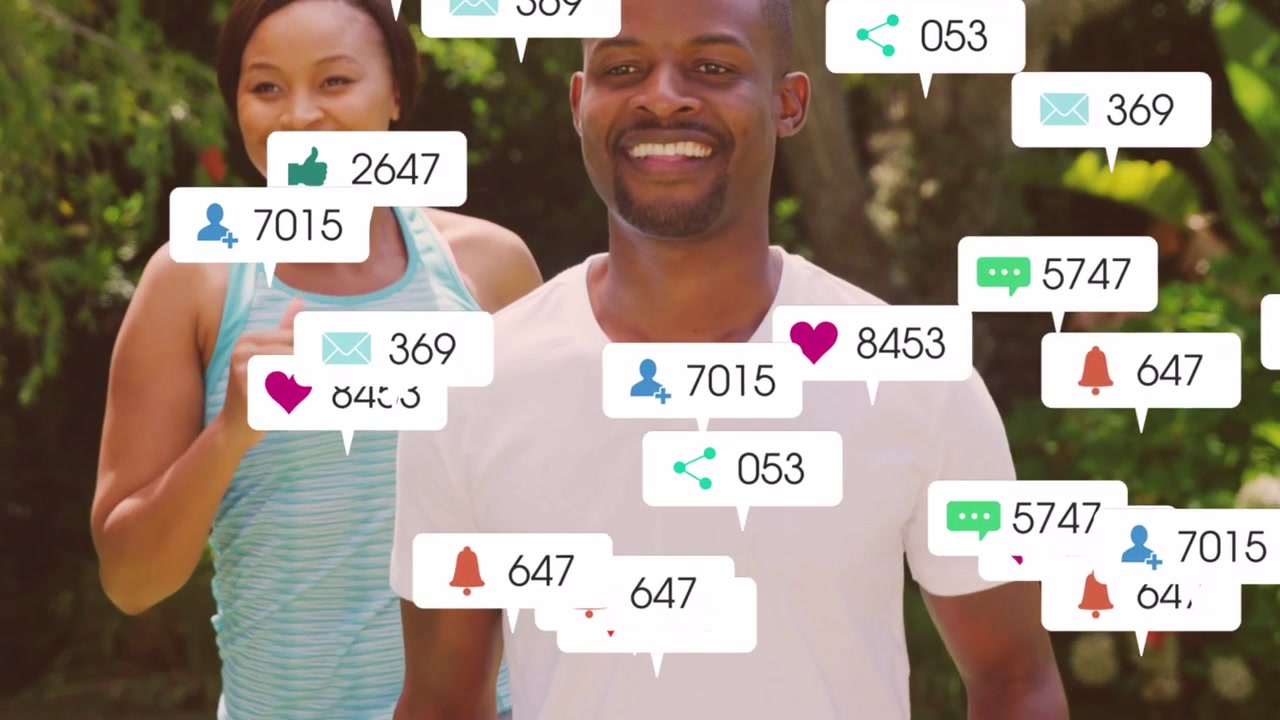 Couple jogging garden, starting jog and causing social badges covering runners for fitness