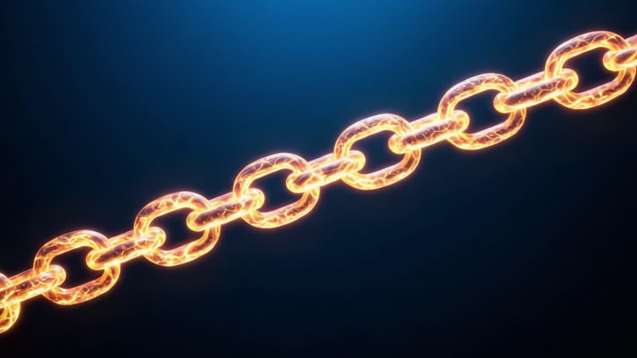 A Glowing Chain of Links: An Artistic Representation of Strength and Connection with Fiery Energy Highlighting Each Link in the Chain