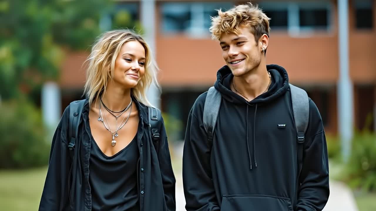 un hombre y una mujer caminando por una acera tomados de la mano