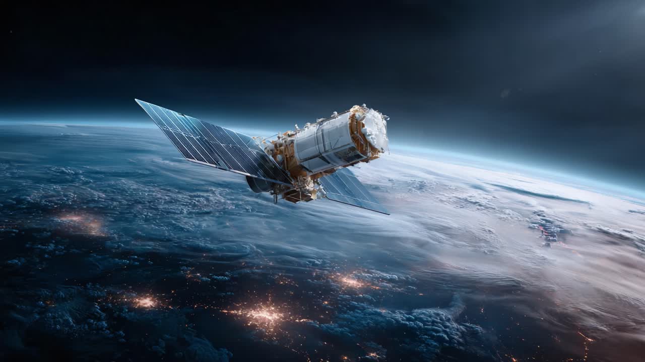 Una vista mozzafiato di un satellite in orbita attorno alla Terra: momenti catturati da una prospettiva spaziale fuori dal mondo, che mostrano la tecnologia e la bellezza del nostro pianeta