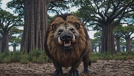 hybrid lion creature in a jungle