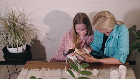mother and daughter learning makeup