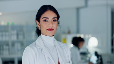 science, portrait and happy woman with confidence