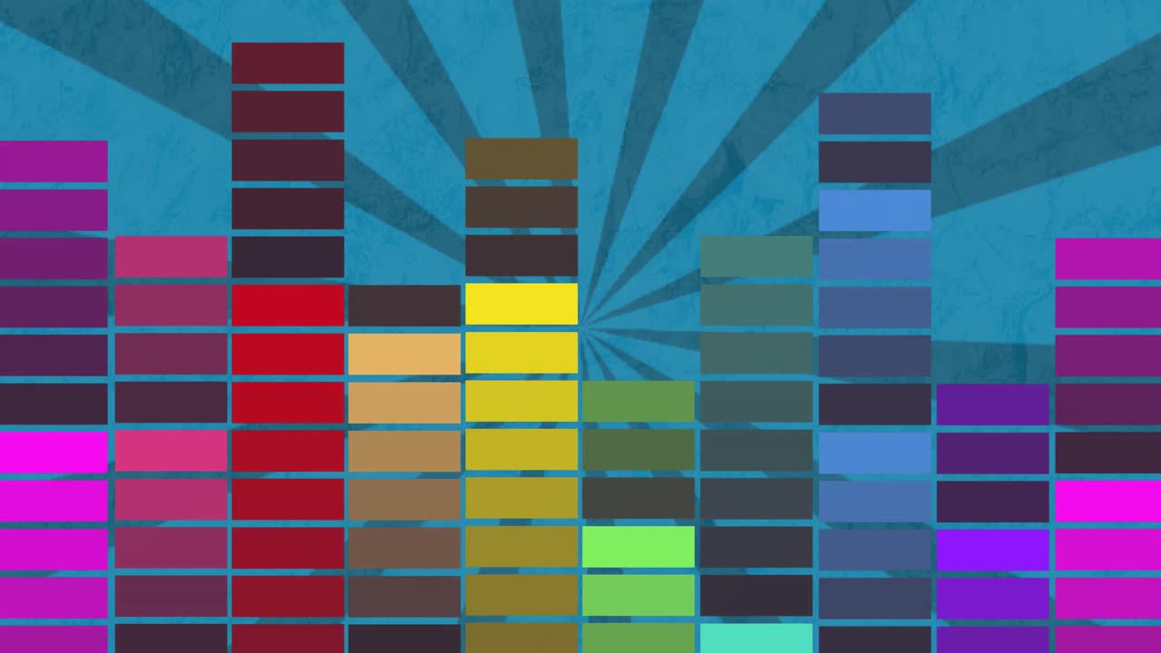 파란색 배경 위에 다채로운 움직이는 열의 애니메이션