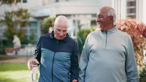 two senior men enjoying a walk together