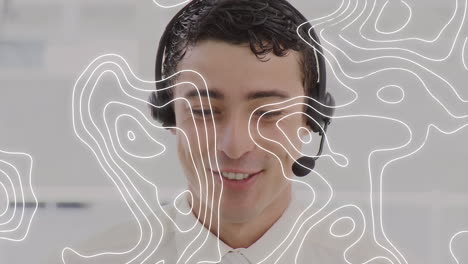 animación de líneas en movimiento sobre el hombre que usa auriculares de teléfono