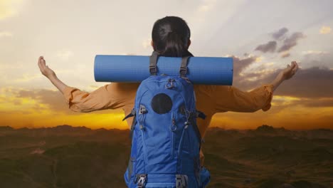 una mujer caminando al atardecer.