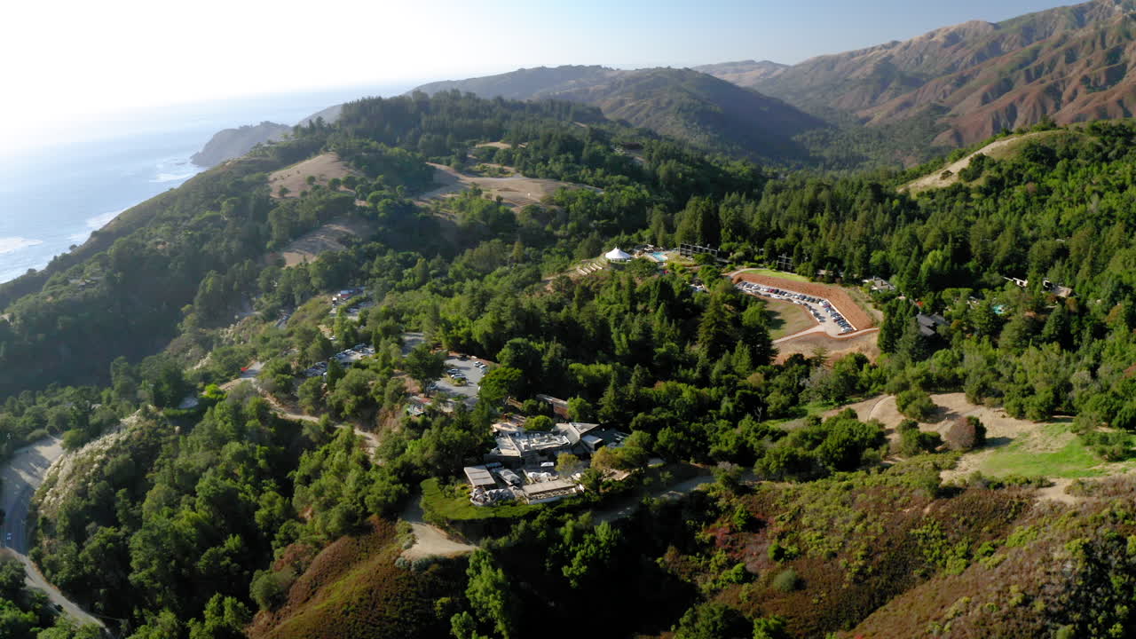 Aerial View of Coastal Mountains and Lush Green Landscape
