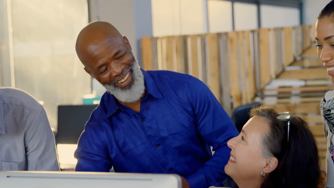 Business executives having fun in the office 4k