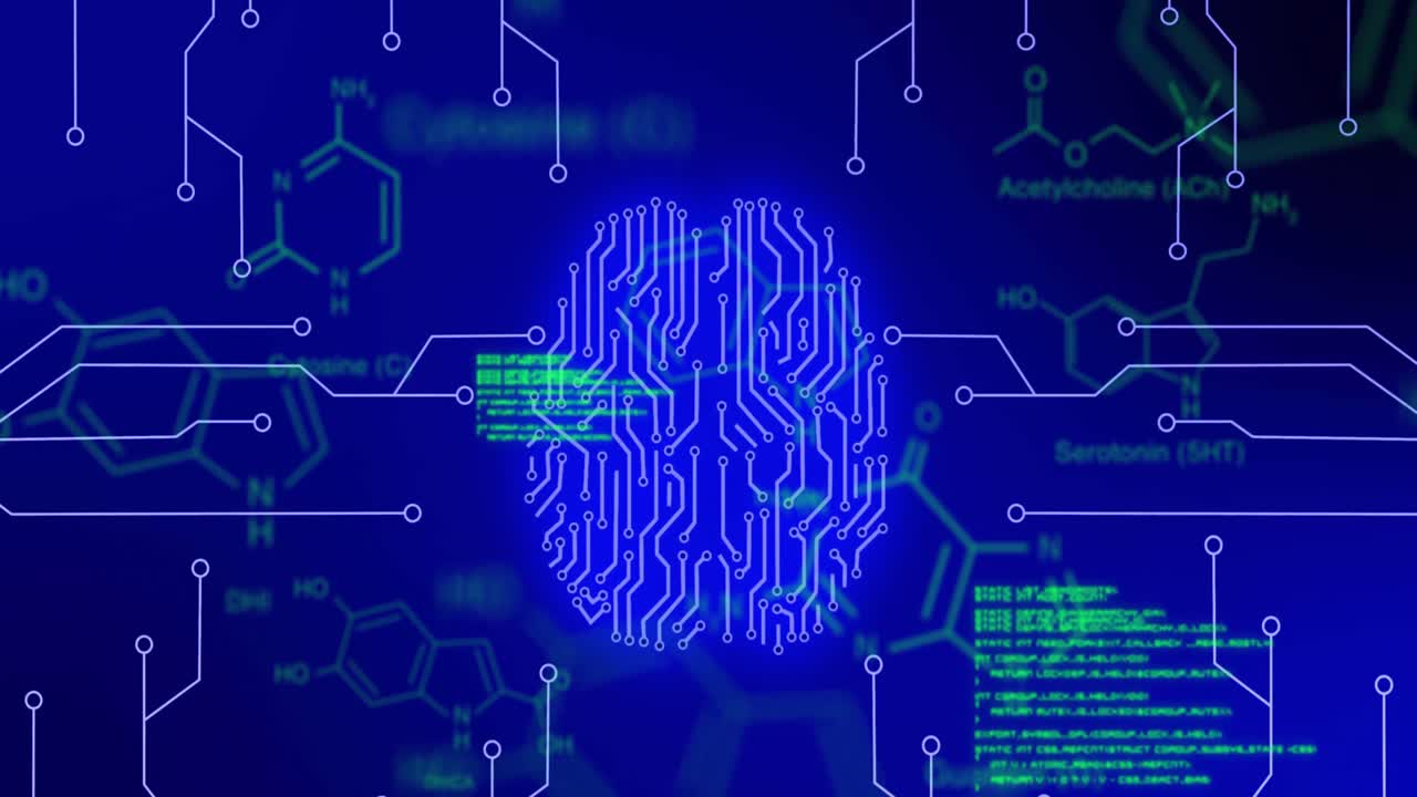 Animation of data processing on blue background