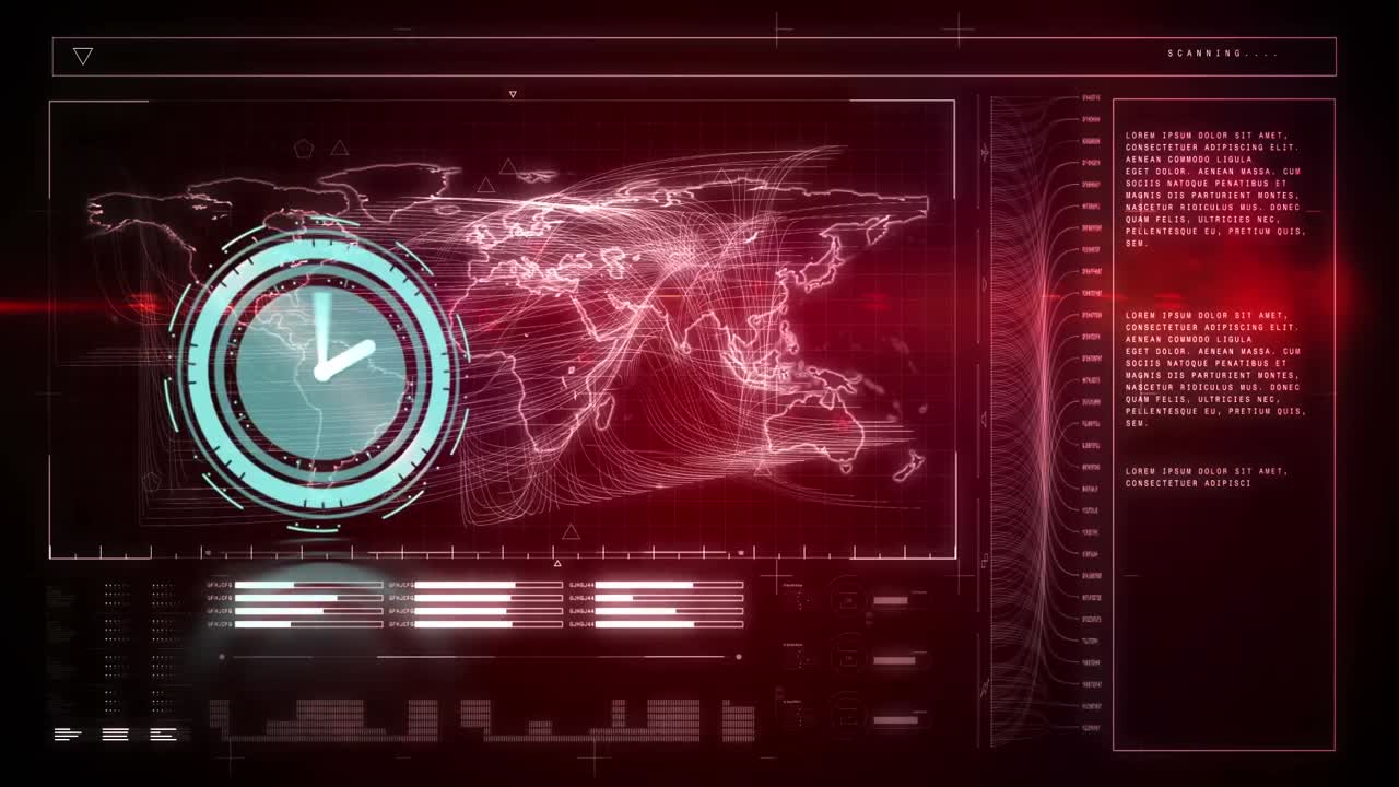 animación del reloj y el procesamiento estadístico sobre un fondo oscuro