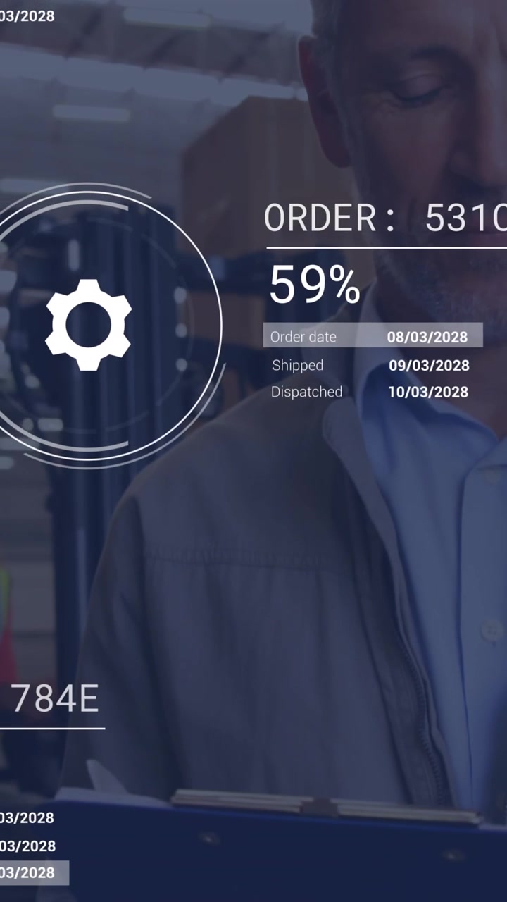 Animation of data processing against caucasian male supervisor talking on smartphone at warehouse