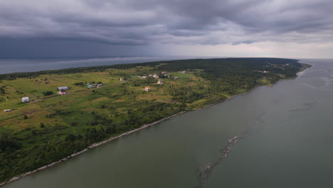 Aerial-approach-of-Notre-Dame-de-l'Isle-Verte-in-Bas-Saint-Laurent-Quebec