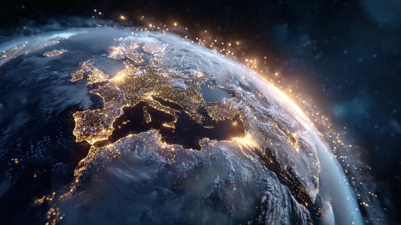 A Stunning View of Earth from Space: The Illuminated Contours of Europe and Its Boundaries Highlighted in a Spectacular Display of Nighttime Lights