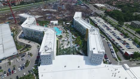 aerial of the retro-themed universal's cabana bay beach resort in orlando, florida