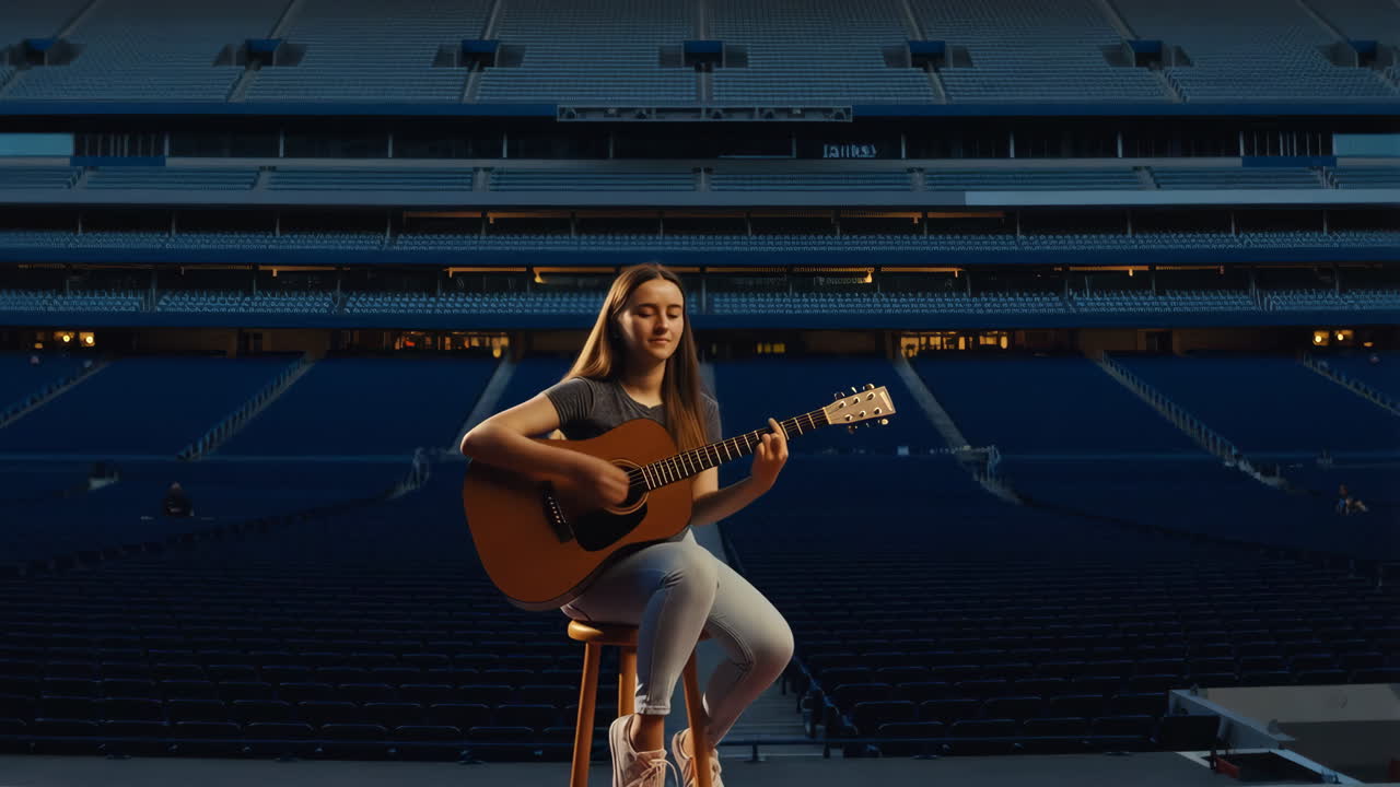 Woman playing guitar in stadium