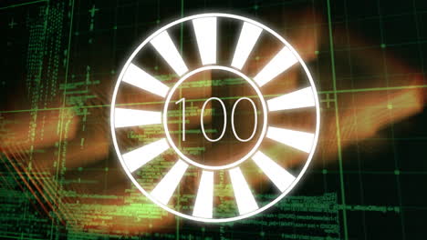animación de escaneo de alcance con número creciente sobre procesamiento de datos y formas en fondo negro.
