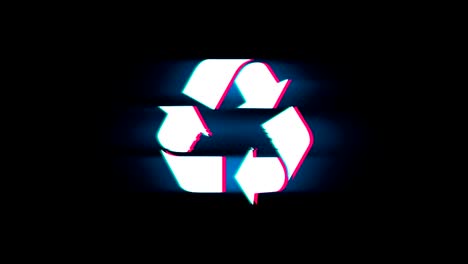 triangular arrows recycle symbol on glitch retro vintage animation.