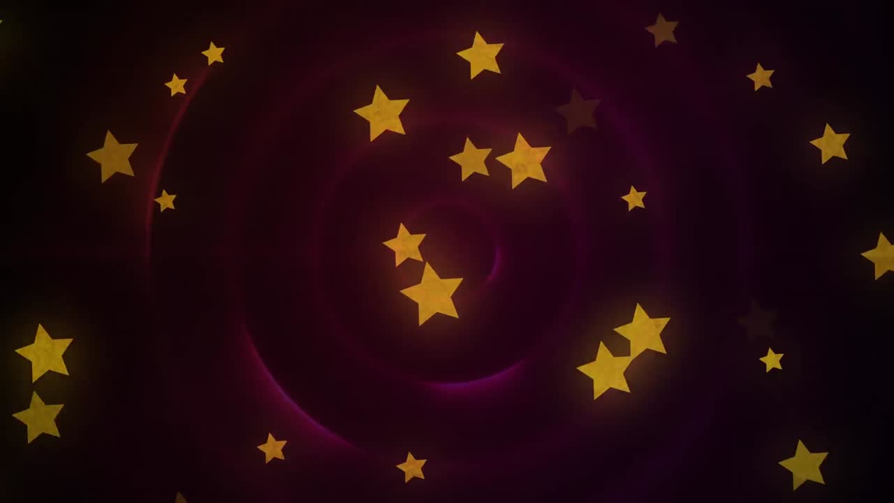 video generado digitalmente de estrellas brillantes de color naranja que se mueven sobre círculos contra un fondo negro