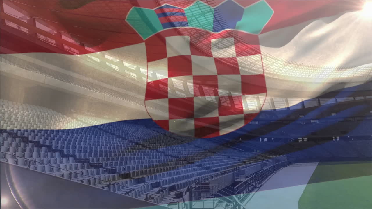 Animating Croatian flag over empty stadium seats in sports arena